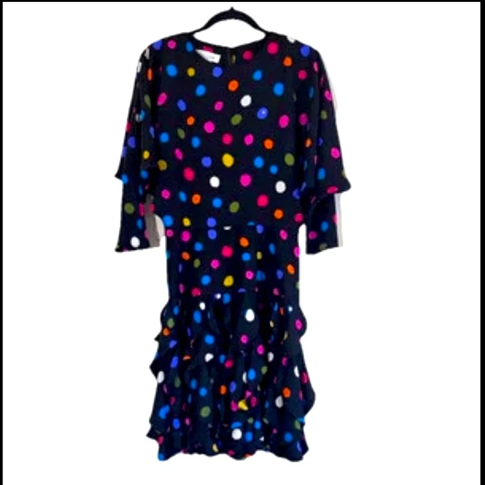 Gillian 100% Silk Vintage 80’s polka dot Ruffle midi Dolman sleeve dress size8 - Picture 4 of 13